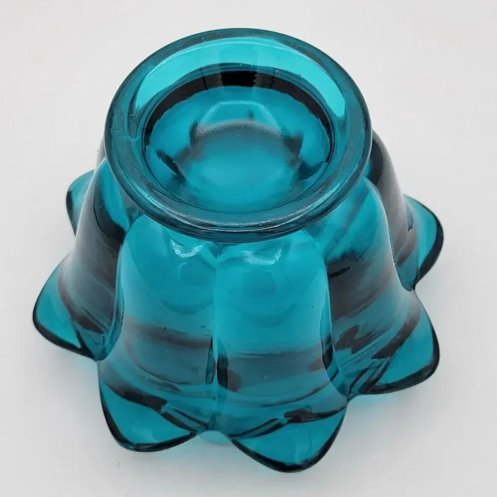 Stunning & Rare Viking Teal Blue Art Glass Lotus Bowl / Candle Holder